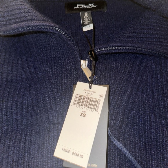NWT rib knit cashmere half zip blue XS - Picture 2 of 7